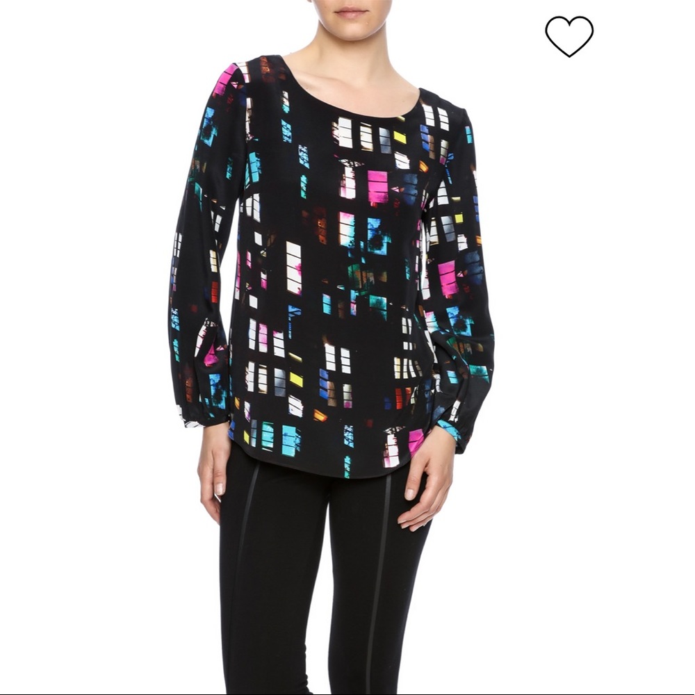 Amanda Uprichard Printed Long Sleeve Top Size: Medium. Fiber Content: 100% Silk